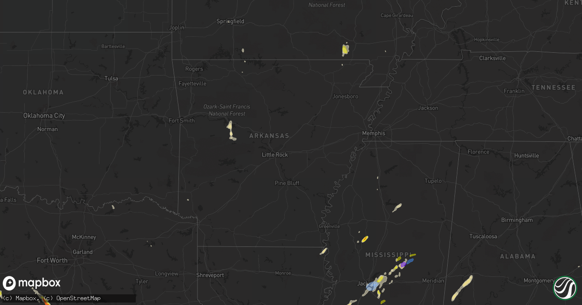 Hail map in Arkansas on May 27, 2020