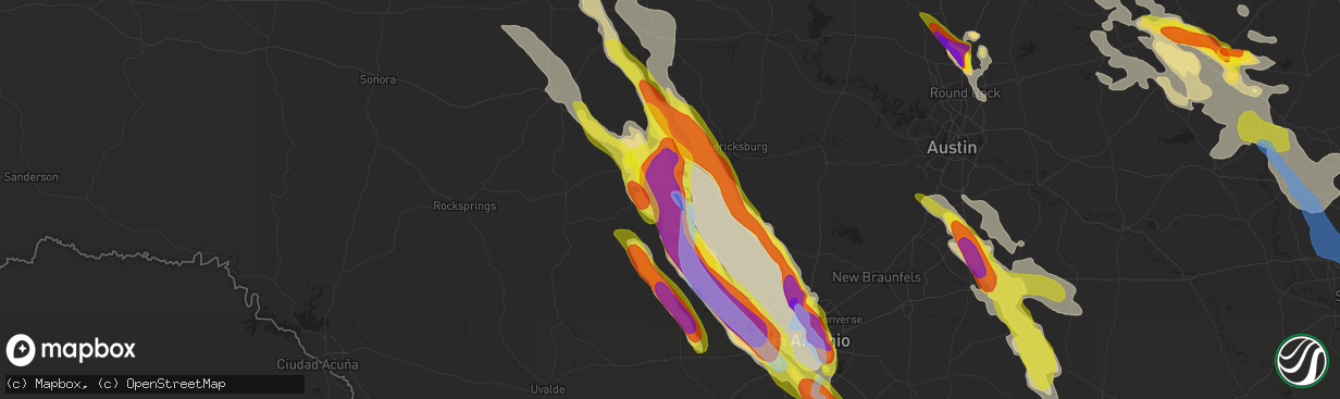 Hail map in Kerrville, TX on May 27, 2020