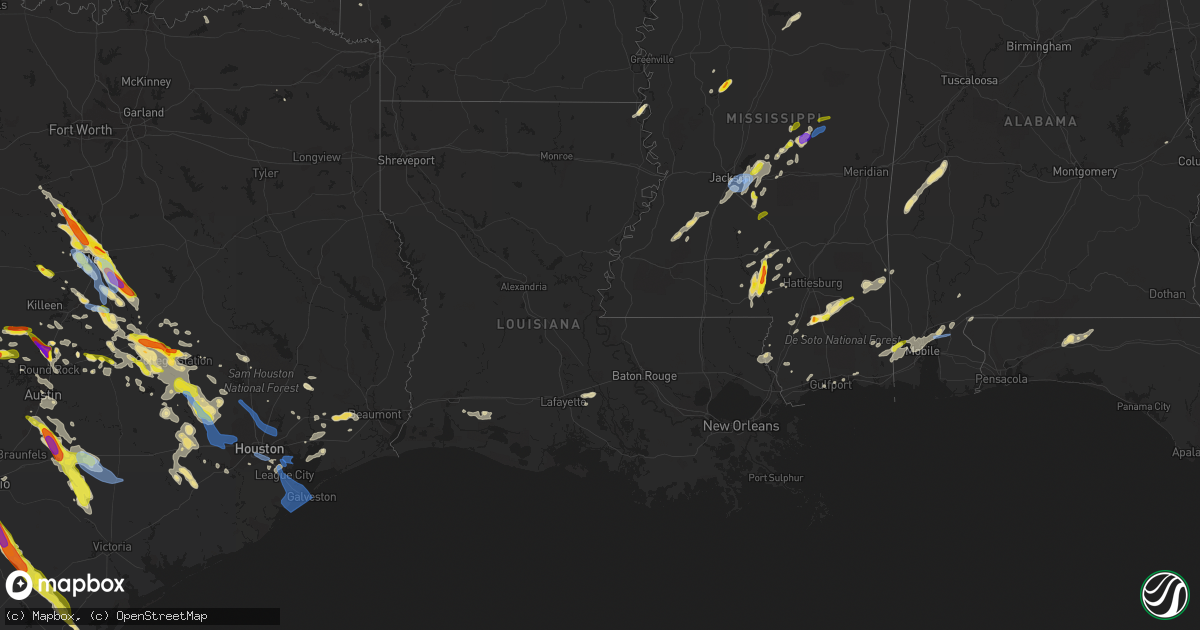 Hail map in Louisiana on May 27, 2020