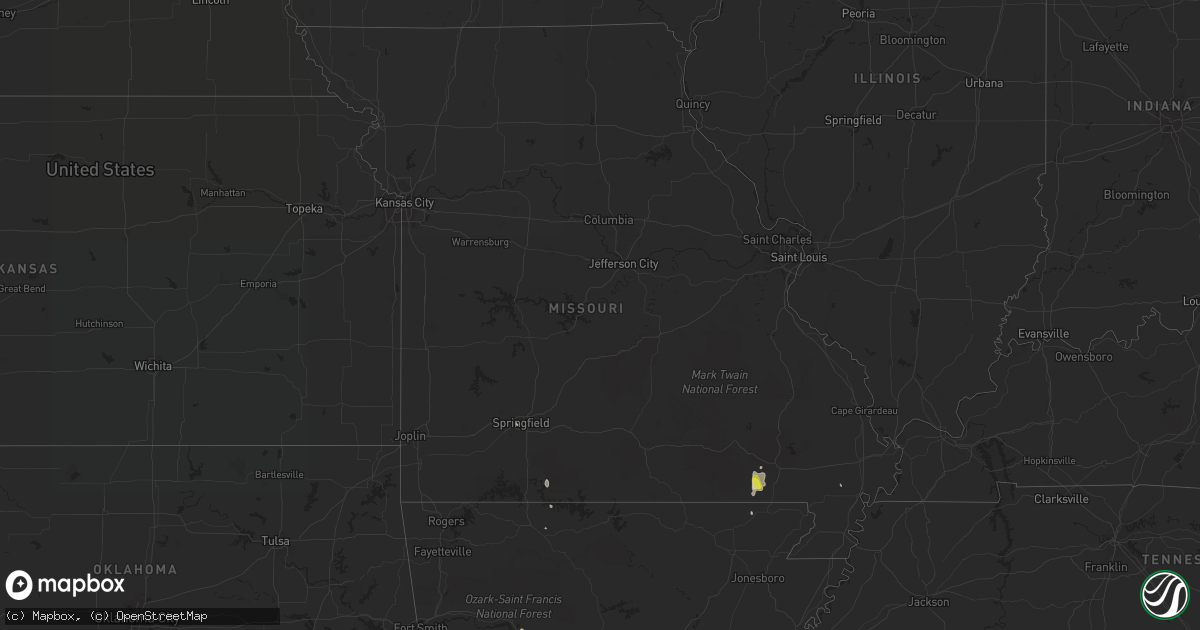 Hail map in Missouri on May 27, 2020