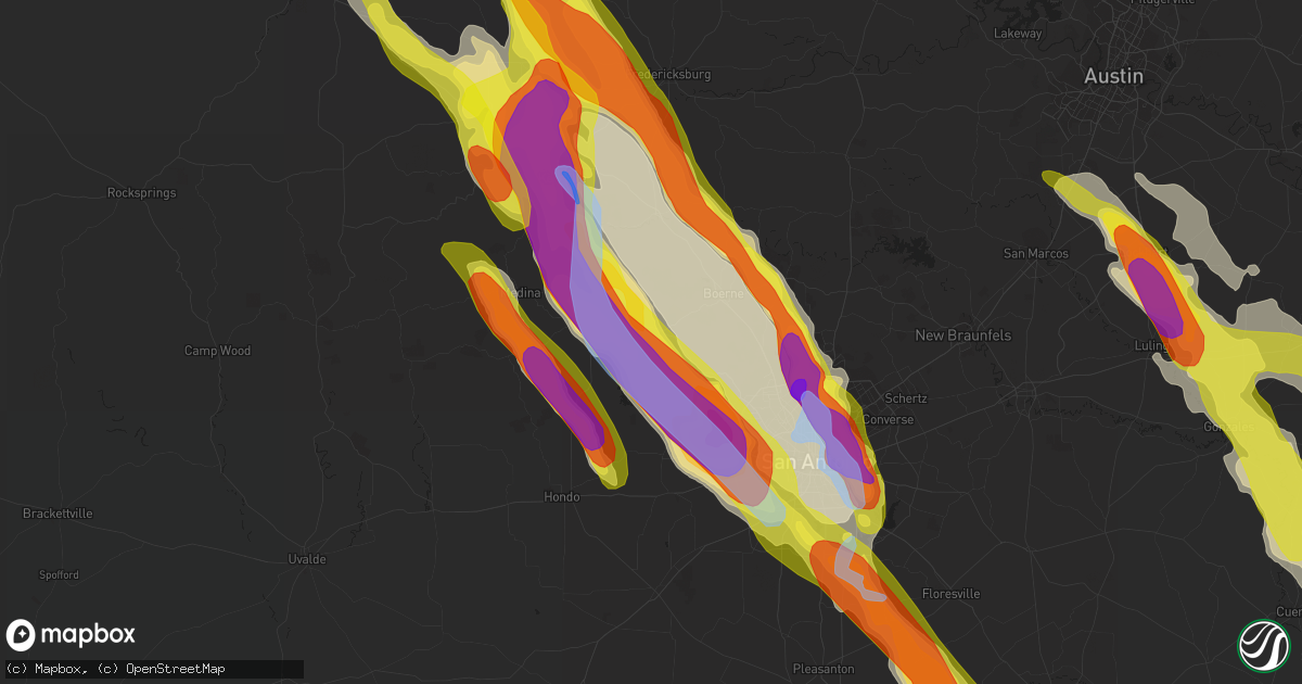 Hail map in Pipe Creek, TX on May 27, 2020
