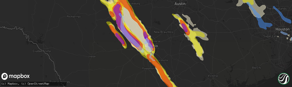 Hail map in San Antonio, TX on May 27, 2020