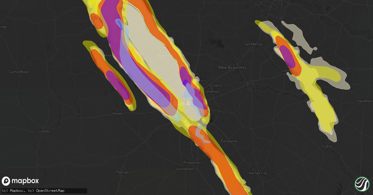 Hail map in San Antonio, TX on May 27, 2020
