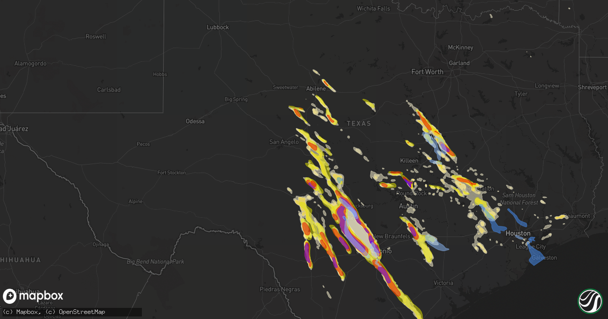 Hail map in Texas on May 27, 2020