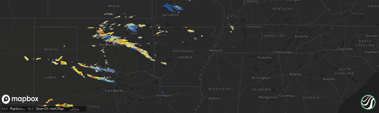 Hail map in Arkansas on May 27, 2021