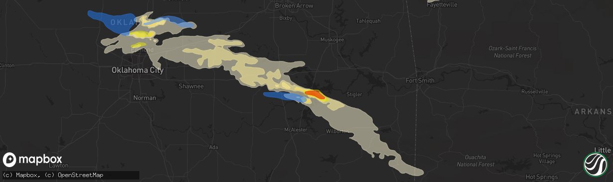 Hail map in Eufaula, OK on May 27, 2021