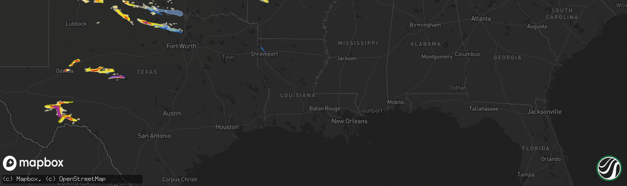 Hail map in Louisiana on May 27, 2021