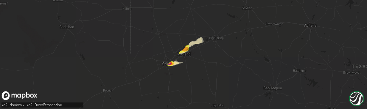 Hail map in Midland, TX on May 27, 2021