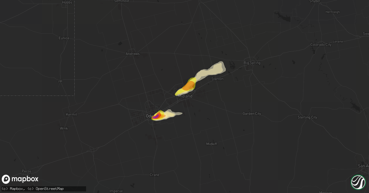Hail map in Midland, TX on May 27, 2021