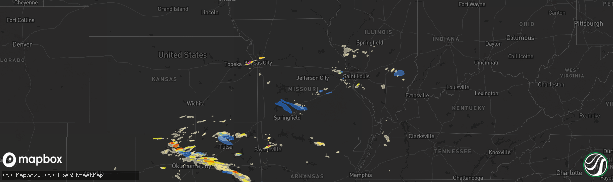 Hail map in Missouri on May 27, 2021