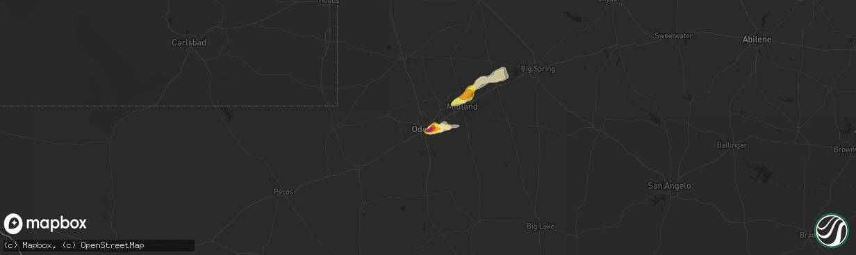 Hail map in Odessa, TX on May 27, 2021