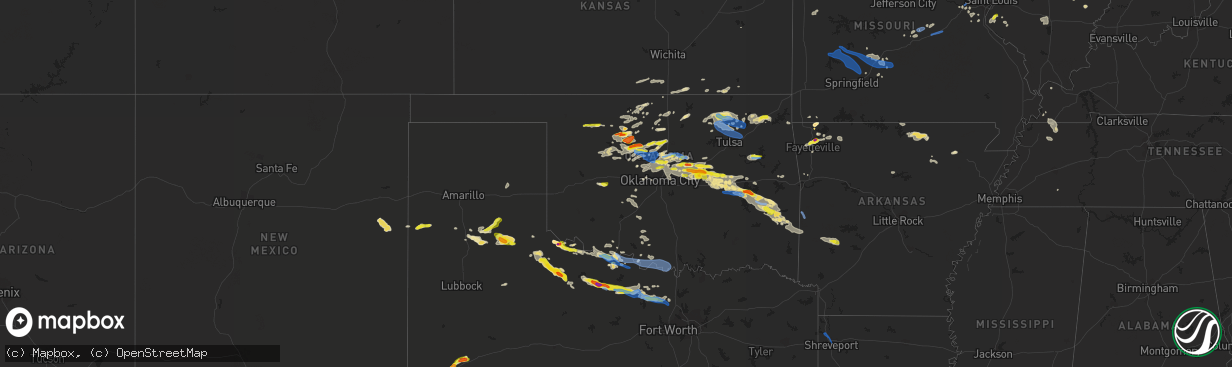 Hail map in Oklahoma on May 27, 2021