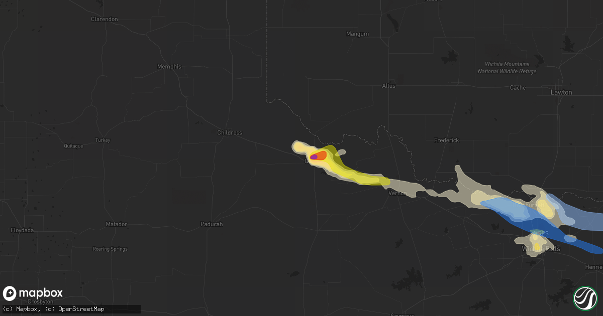 Hail map in Quanah, TX on May 27, 2021