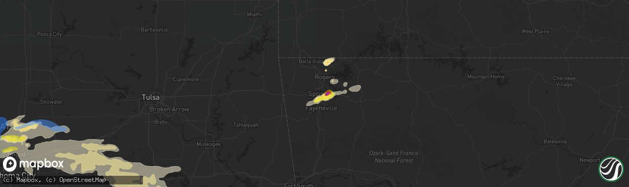 Hail map in Springdale, AR on May 27, 2021