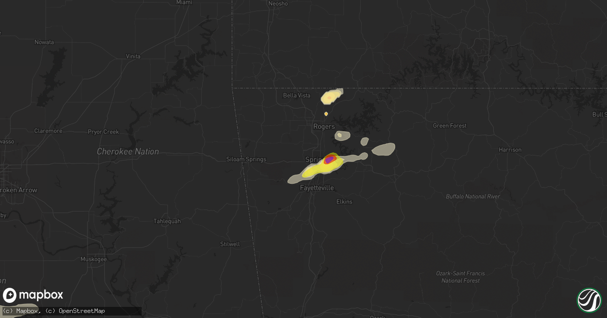 Hail map in Springdale, AR on May 27, 2021