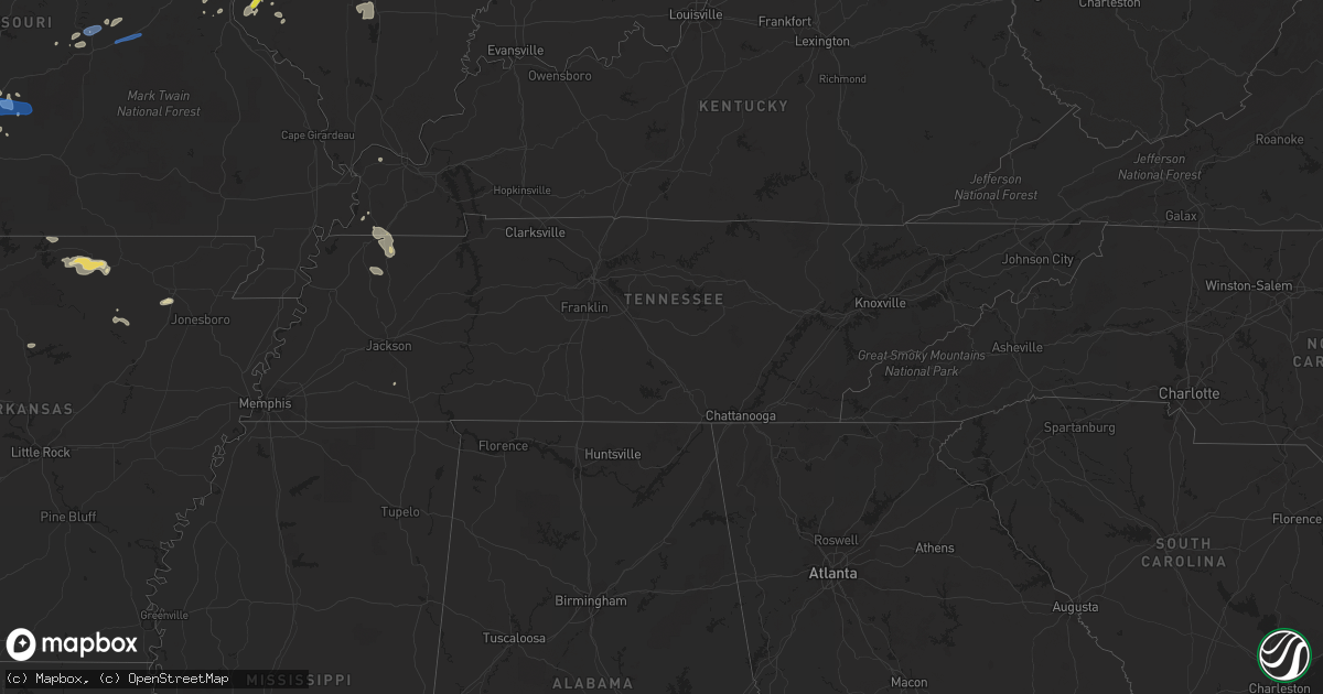 Hail map in Tennessee on May 27, 2021