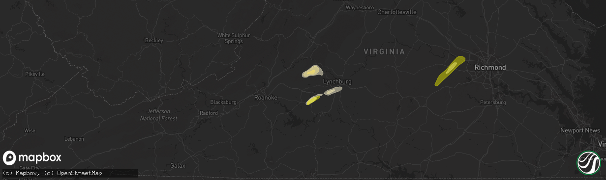 Hail map in Bedford, VA on May 27, 2022