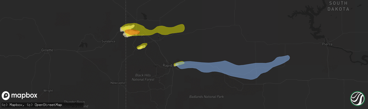 Hail map in Box Elder, SD on May 27, 2022