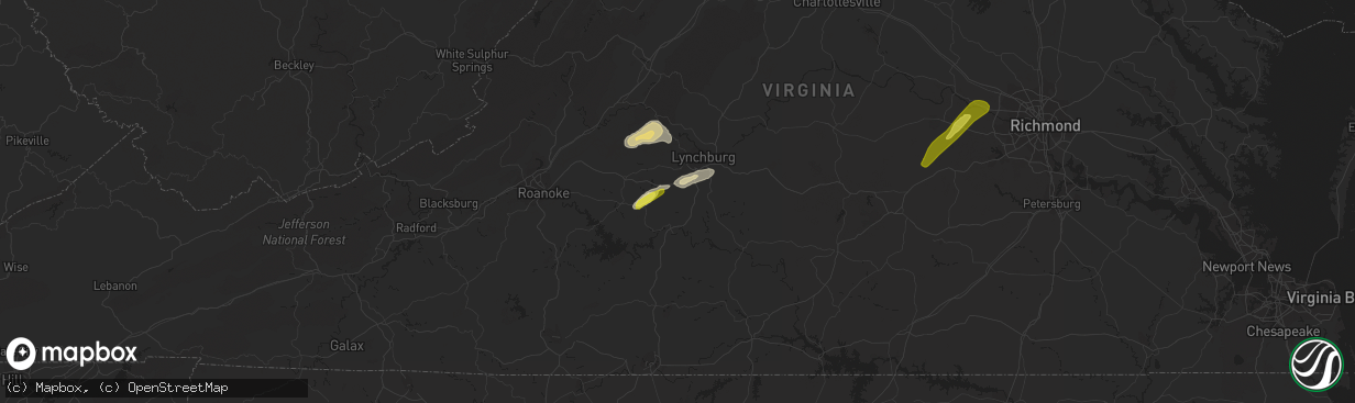 Hail map in Evington, VA on May 27, 2022