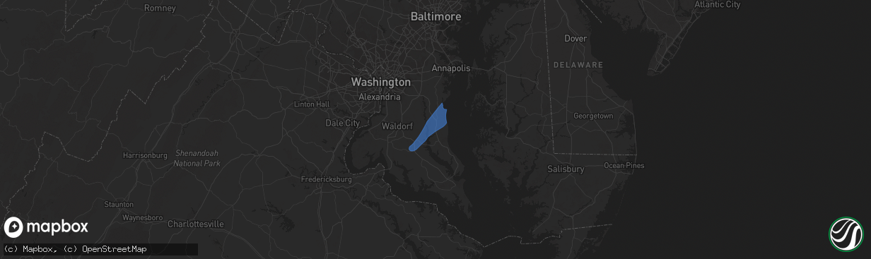 Hail map in Huntingtown, MD on May 27, 2022