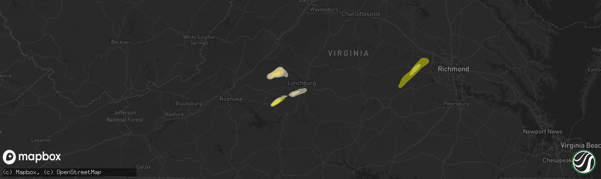 Hail map in Lynchburg, VA on May 27, 2022