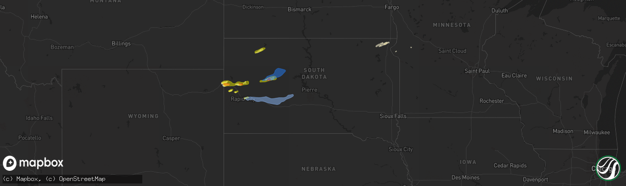 Hail map in South Dakota on May 27, 2022