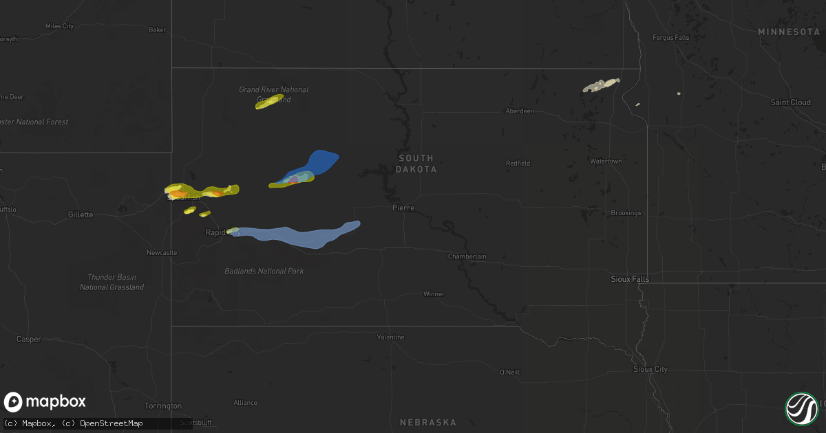 Hail map in South Dakota on May 27, 2022