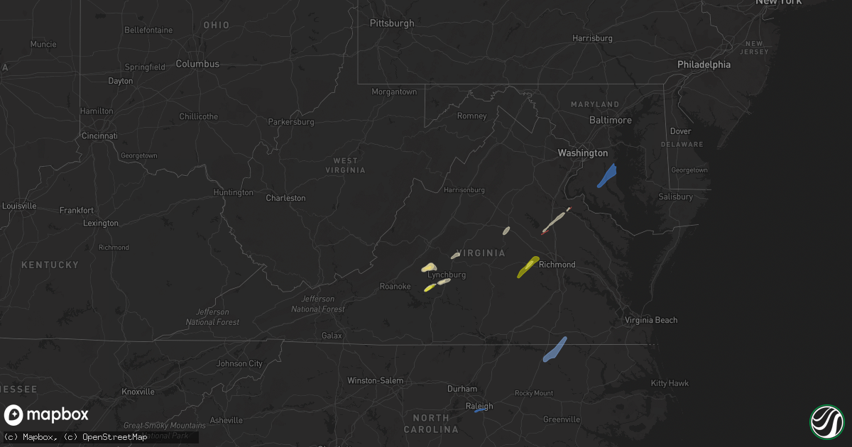 Hail map in Virginia on May 27, 2022