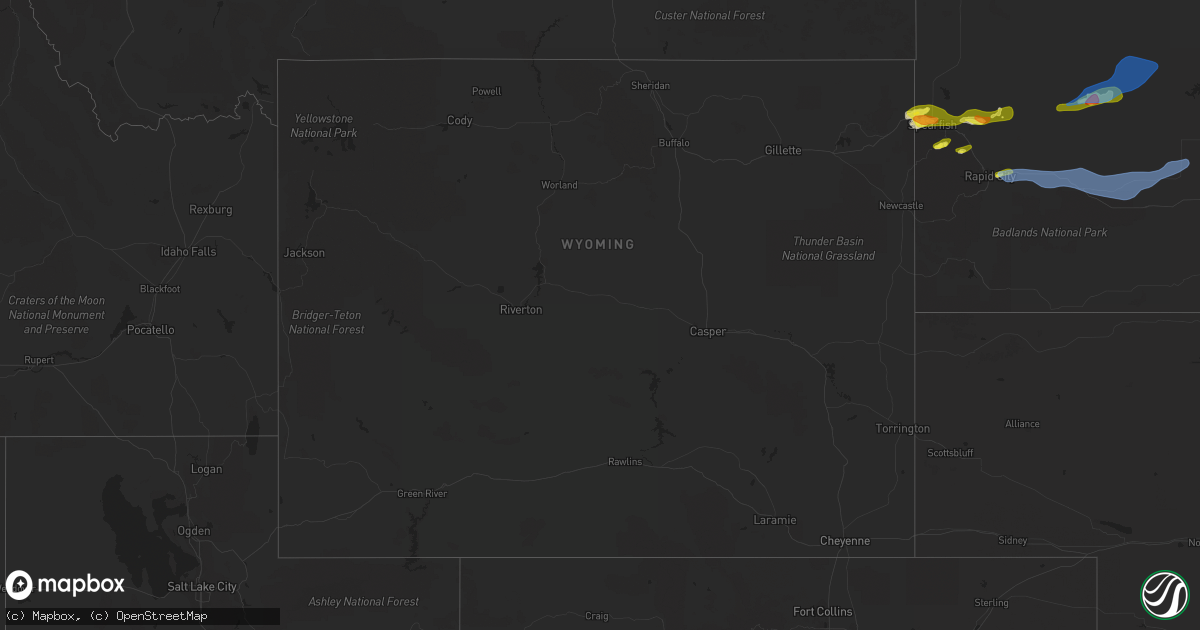 Hail map in Wyoming on May 27, 2022