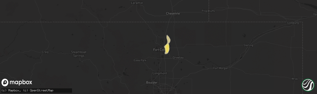 Hail map in Fort Collins, CO on May 27, 2023