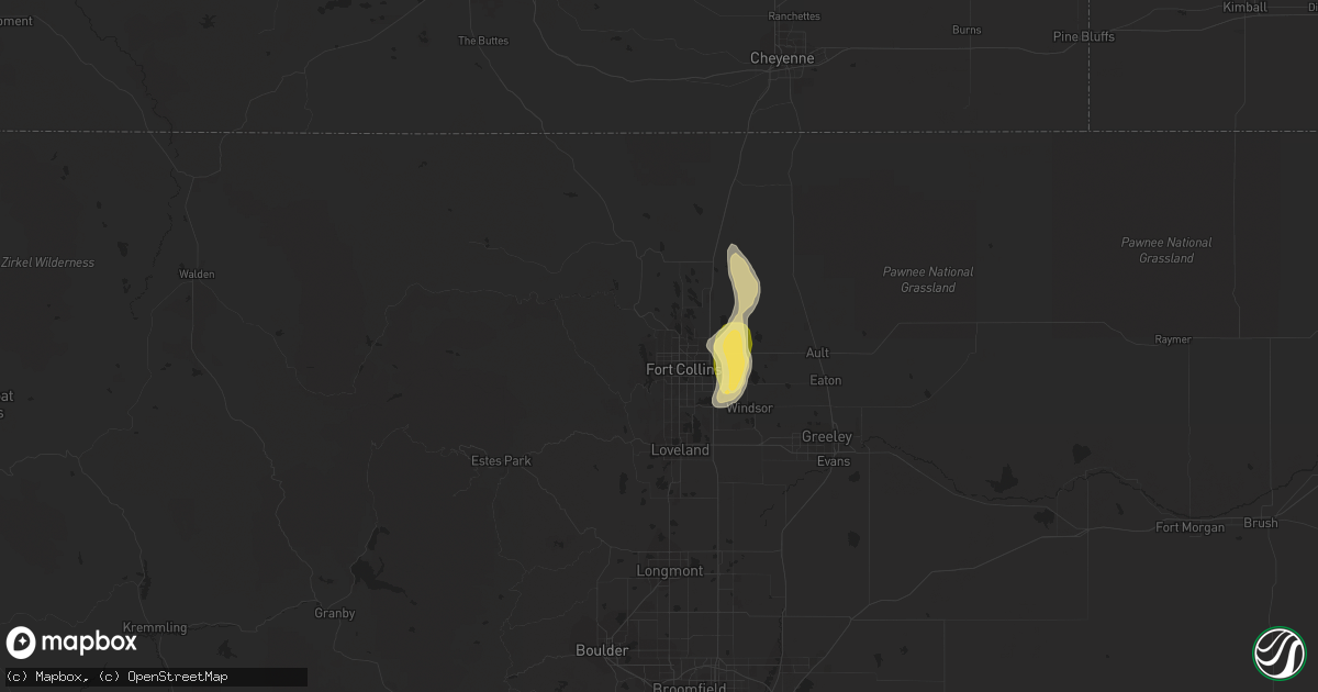Hail map in Fort Collins, CO on May 27, 2023