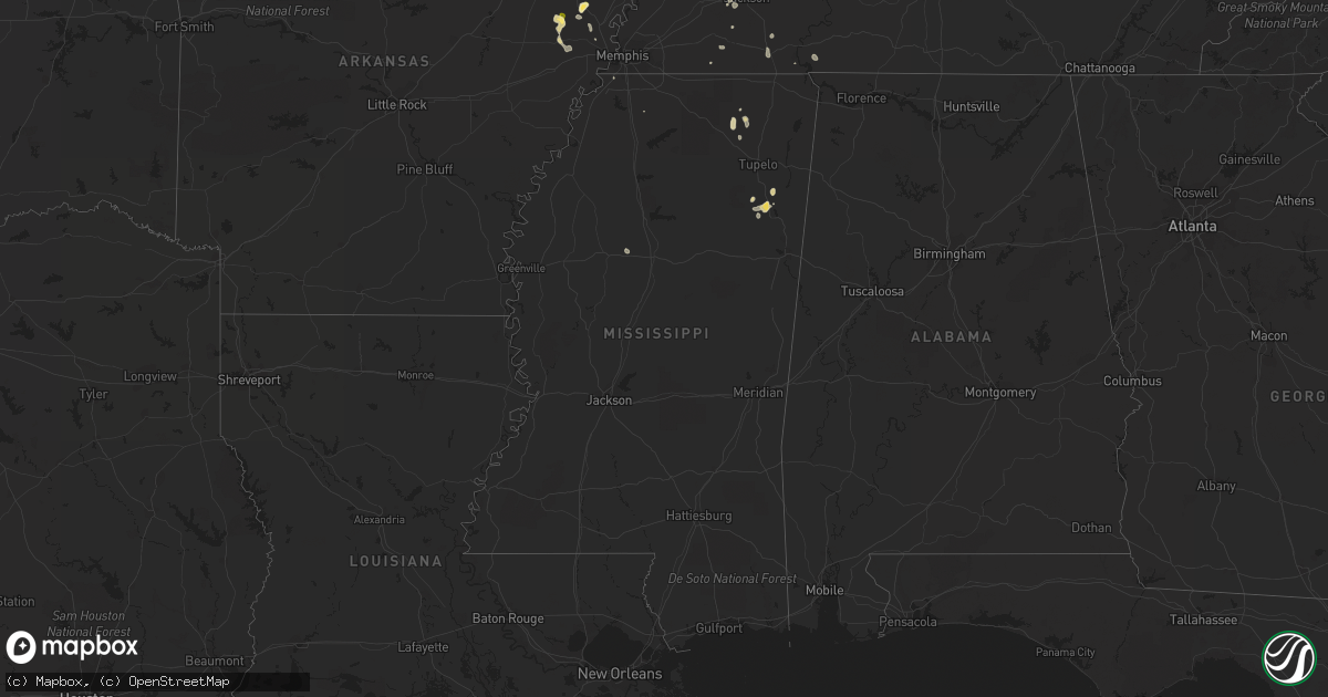 Hail map in Mississippi on May 27, 2023