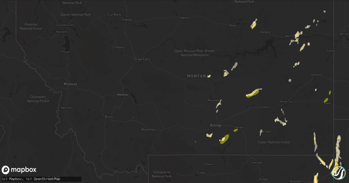 Hail map in Montana on May 27, 2023