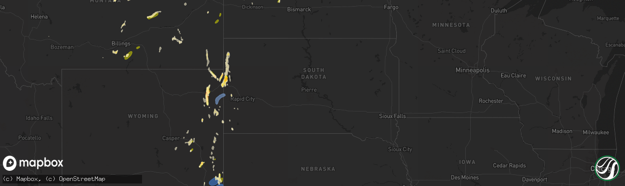 Hail map in South Dakota on May 27, 2023