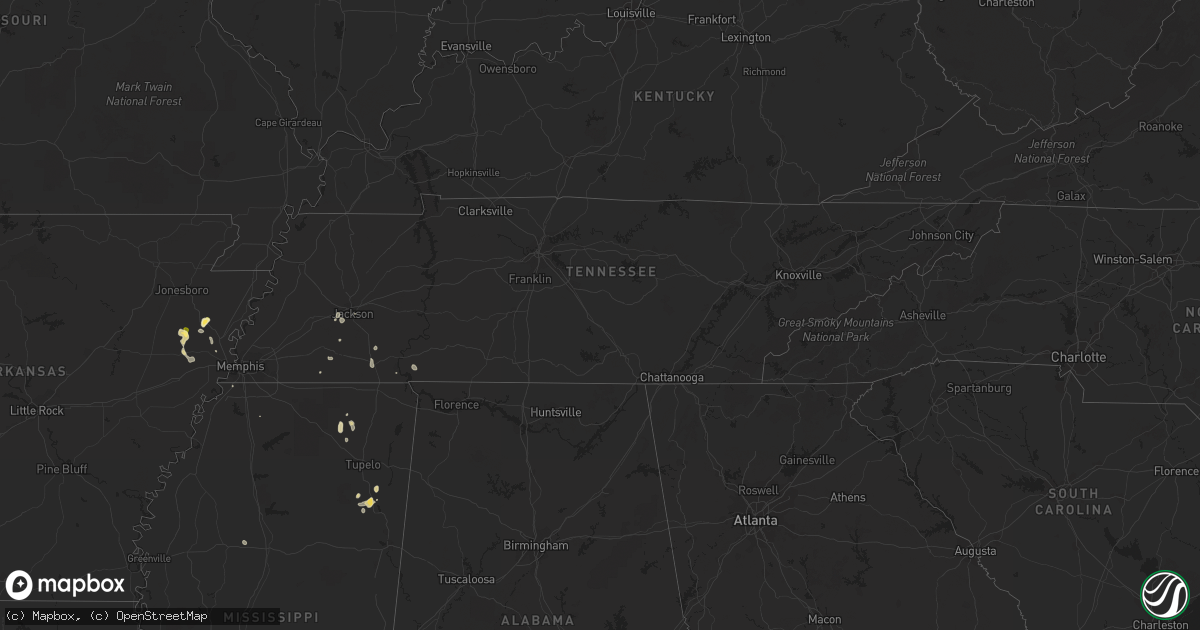 Hail map in Tennessee on May 27, 2023
