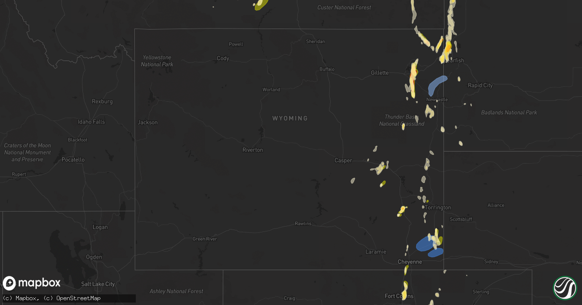 Hail map in Wyoming on May 27, 2023