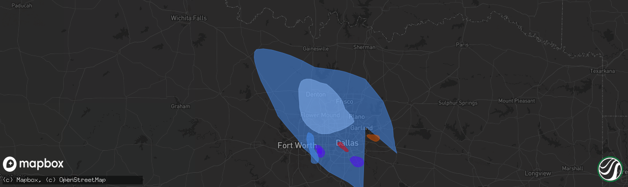 Hail map in Denton, TX on May 27, 2024