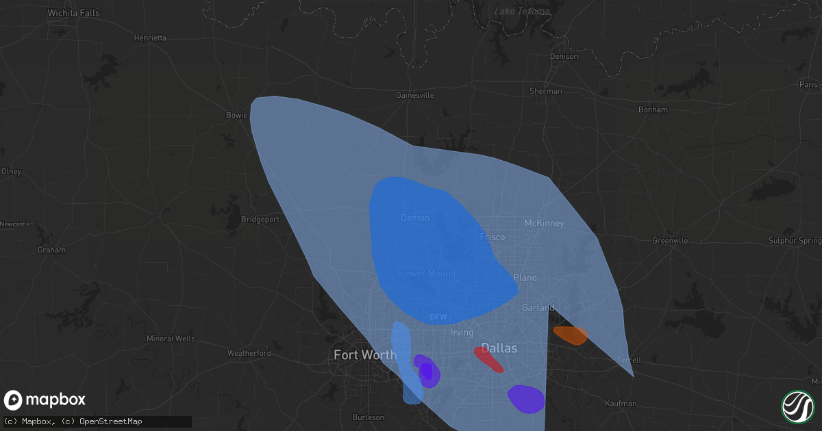 Hail map in Denton, TX on May 27, 2024