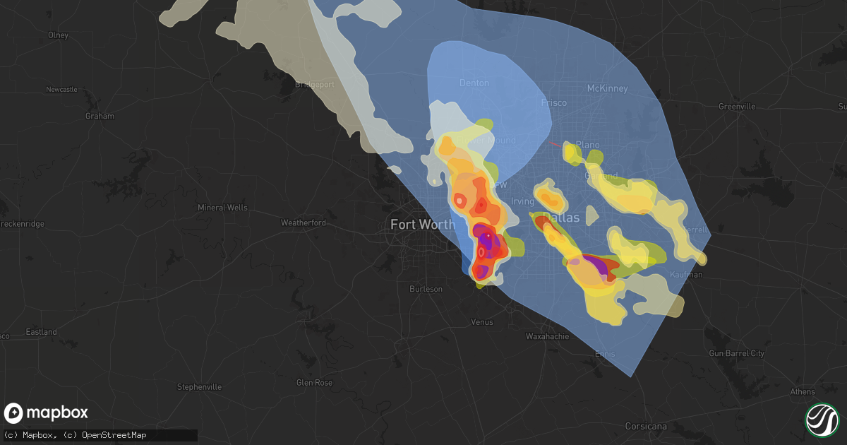 Hail map in Fort Worth, TX on May 27, 2024