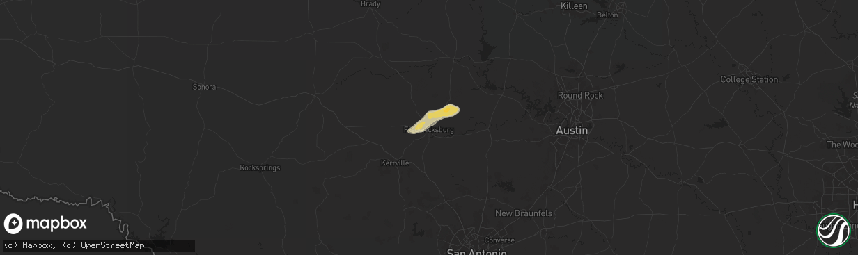 Hail map in Fredericksburg, TX on May 27, 2024