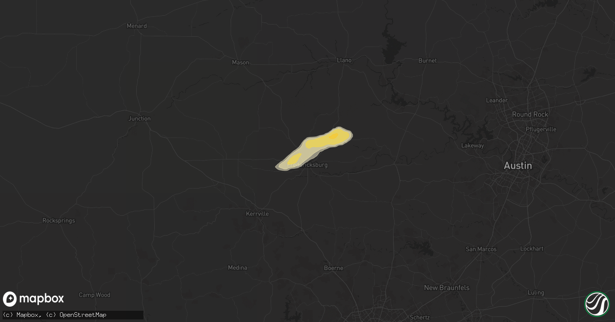 Hail map in Fredericksburg, TX on May 27, 2024