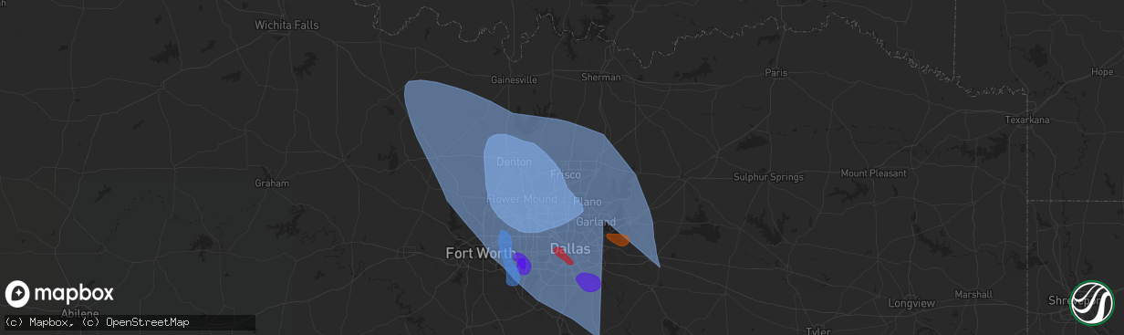 Hail map in Frisco, TX on May 27, 2024