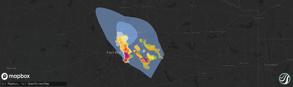 Hail map in Garland, TX on May 27, 2024