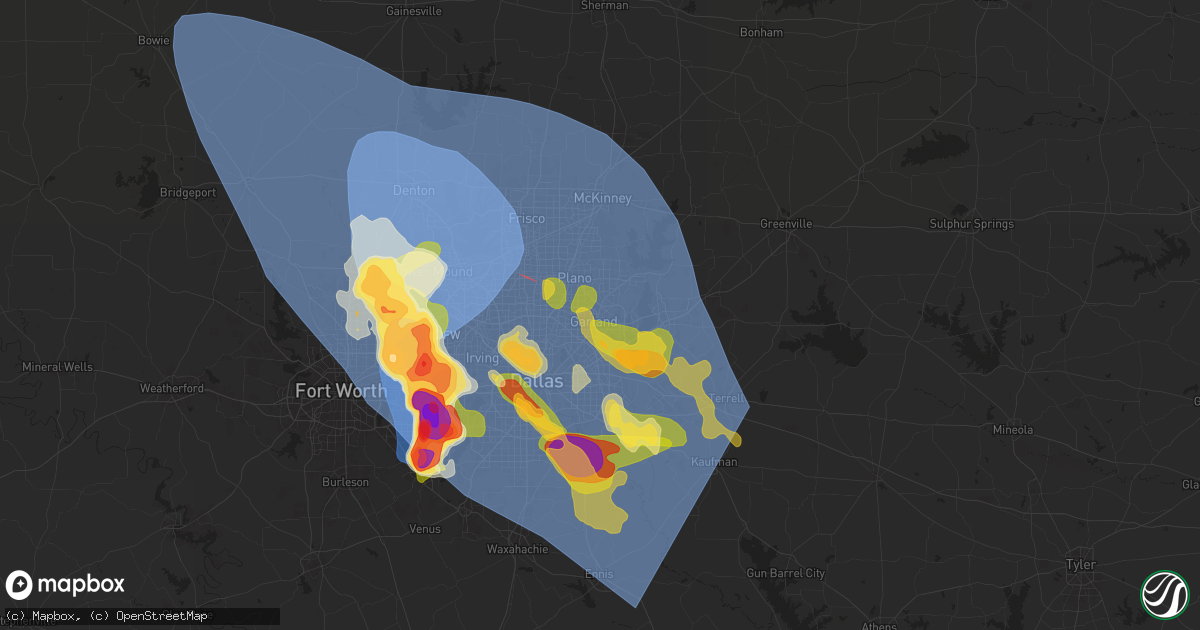 Hail map in Garland, TX on May 27, 2024