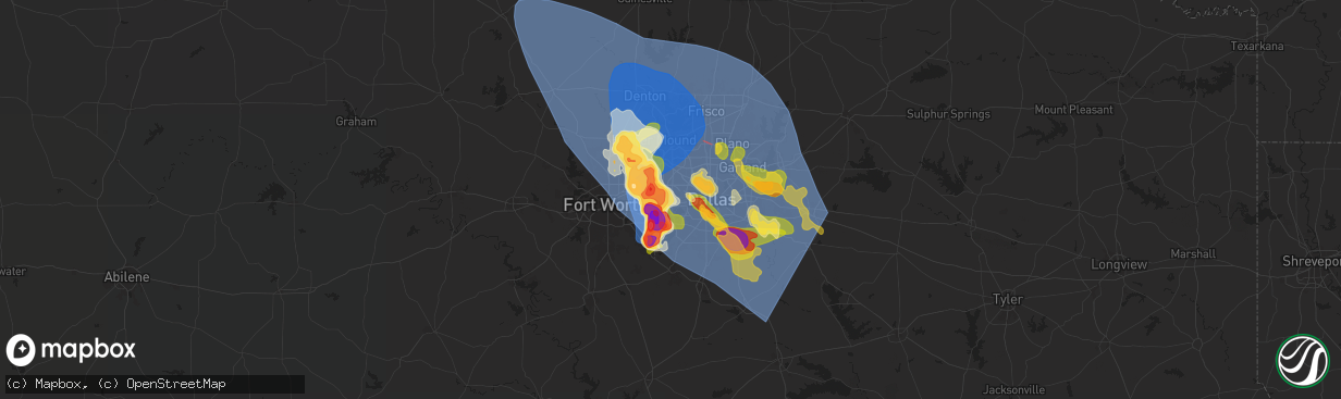 Hail map in Grand Prairie, TX on May 27, 2024