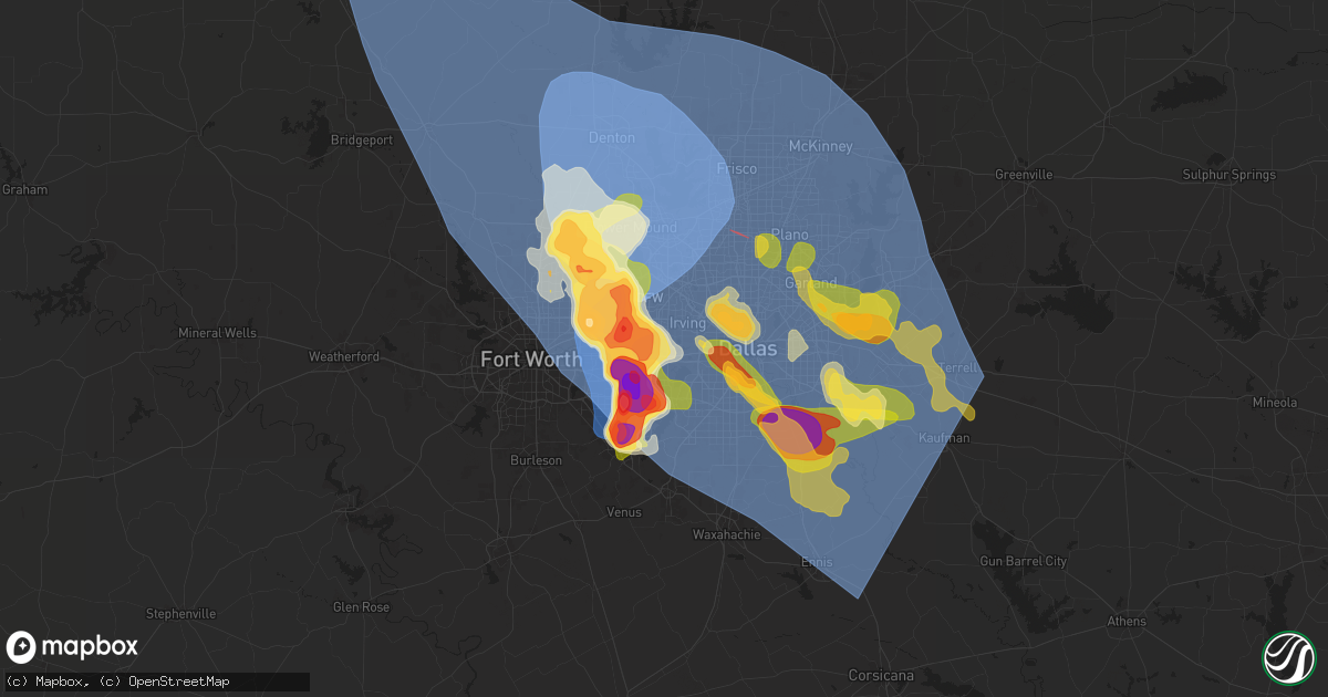 Hail map in Grand Prairie, TX on May 27, 2024