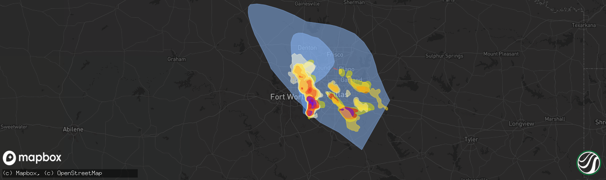 Hail map in Hurst, TX on May 27, 2024
