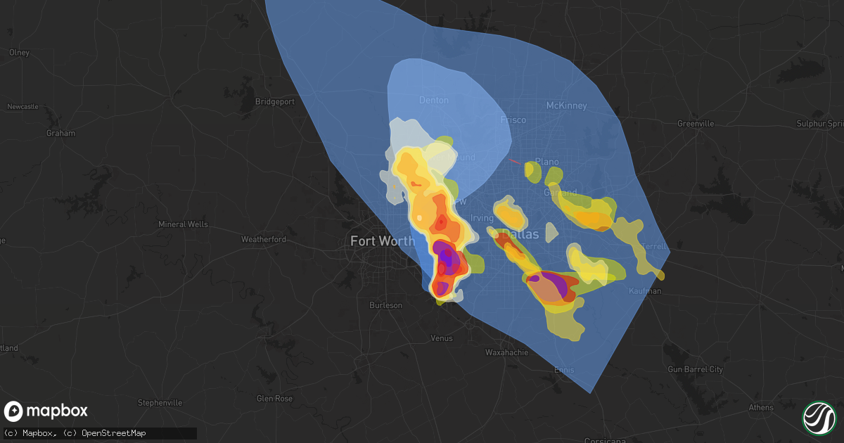 Hail map in Hurst, TX on May 27, 2024