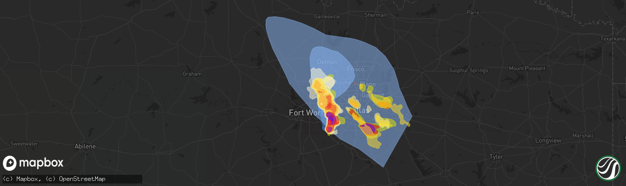 Hail map in Keller, TX on May 27, 2024