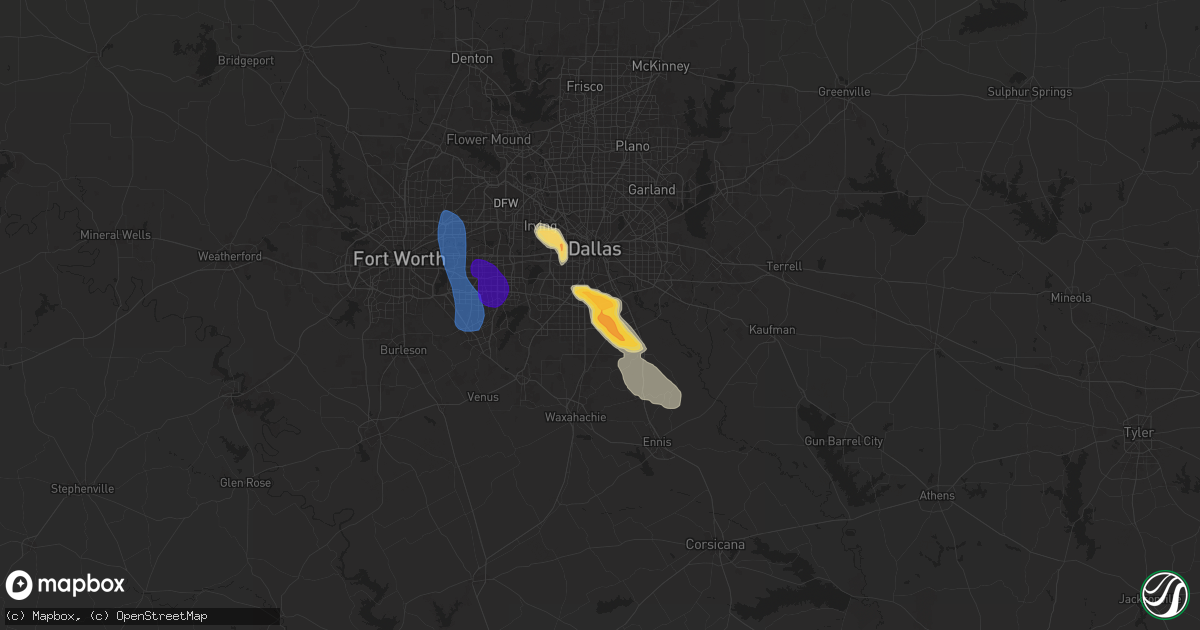 Hail map in Lancaster, TX on May 27, 2024